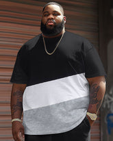 Casual Colorblock Big & Tall Men's Short Sleeve T-shirt Shorts Set